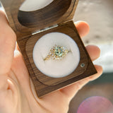 1.49ct Elongated Cushion Cut Montana Sapphire and Diamond Floral Halo in 18k Yellow Gold