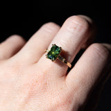 2.0ct Emerald Cut Green Tourmaline and Diamond Vintage Cathedral Double Prong Ring in 14k Yellow Gold