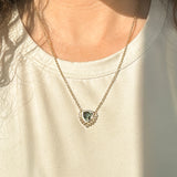 1.87ct ANZA Green Trillion Untreated Tanzanian Sapphire Vine Frame Necklace in 14k Yellow Gold