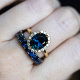 Blackened Gold Royal Blue Madagascar Sapphire Wide French Set Band