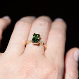 2.0ct Emerald Cut Green Tourmaline and Diamond Vintage Cathedral Double Prong Ring in 14k Yellow Gold