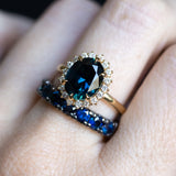 Blackened Gold Royal Blue Madagascar Sapphire Wide French Set Band