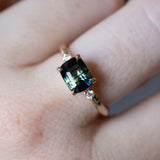 2.23ct Cushion Parti Sapphire and Diamond Low Profile Evergreen East-West Ring in 14k Yellow Gold