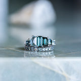 Teal Tourmaline and Sapphire Mosaic Low Profile Ring in 14k White Gold