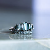 Teal Tourmaline and Sapphire Mosaic Low Profile Ring in 14k White Gold