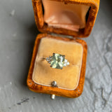 3.14ct Light Bright Green Untreated Radiant Cut Sapphire and Diamond Cluster Ring in 14k Yellow Gold