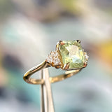 3.14ct Light Bright Green Untreated Radiant Cut Sapphire and Diamond Cluster Ring in 14k Yellow Gold