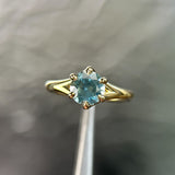 1.70ct Unheated Montana Sapphire Low Profile Six Prong Split Shank Solitaire in 18k Yellow Gold
