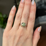 3.14ct Light Bright Green Untreated Radiant Cut Sapphire and Diamond Cluster Ring in 14k Yellow Gold