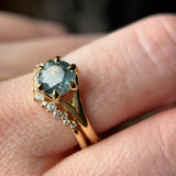 1.70ct Unheated Montana Sapphire Low Profile Six Prong Split Shank Solitaire in 18k Yellow Gold