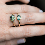 2.02ct Untreated Cushion Parti Sapphire and Diamond Low Profile Evergreen East-West Ring in 14k Yellow Gold