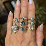 3.14ct Light Bright Green Untreated Radiant Cut Sapphire and Diamond Cluster Ring in 14k Yellow Gold