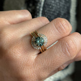 2.09ct Precision Cut Teal Montana Sapphire Four Prong Hidden Halo Solitaire in 18k Yellow Gold