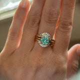 2.09ct Precision Cut Teal Montana Sapphire Four Prong Hidden Halo Solitaire in 18k Yellow Gold