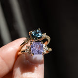 1.60ct Asscher Blue Green Madagascar Sapphire and Diamond Starry Night Low Profile Solitaire in 14k Yellow Gold