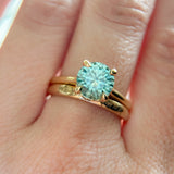 2.09ct Precision Cut Teal Montana Sapphire Four Prong Hidden Halo Solitaire in 18k Yellow Gold