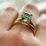 2.09ct Precision Cut Teal Montana Sapphire Four Prong Hidden Halo Solitaire in 18k Yellow Gold