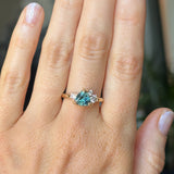 1.73ct Trillion Teal Blue Untreated Montana Sapphire and Natural Diamond Mountainscape Ring in 14k Yellow Gold