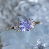 2.45ct Lavender Square Radiant Sapphire and Lab Grown Marquise Diamond Cluster Ring in 14k Yellow Gold