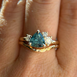 1.73ct Trillion Teal Blue Untreated Montana Sapphire and Natural Diamond Mountainscape Ring in 14k Yellow Gold