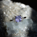 2.45ct Lavender Square Radiant Sapphire and Lab Grown Marquise Diamond Cluster Ring in 14k Yellow Gold
