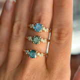 1.23ct Round Green Tanzanian Sapphire and Diamond Starry Night Low Profile Solitaire in 14k Yellow Gold