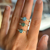 1.23ct Round Green Tanzanian Sapphire and Diamond Starry Night Low Profile Solitaire in 14k Yellow Gold