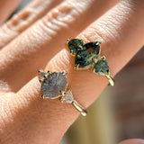 2.09ct Untreated Tanzanian Color Shifting Fantasy Cut Sapphire and Diamond Antique Milgrain Three Stone Low Profile Ring in 14k Yellow Gold