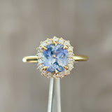 2.53ct Untreated Cushion Sri Lankan Sapphire Antique-Style Diamond Halo Ring in 18k Yellow Gold