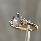 2.09ct Untreated Tanzanian Color Shifting Fantasy Cut Sapphire and Diamond Antique Milgrain Three Stone Low Profile Ring in 14k Yellow Gold