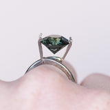 4.23CT FANCY ROUND MADAGASCAR SAPPHIRE, MEDIUM TEAL GREEN BLUE, 9.5X5.8MM