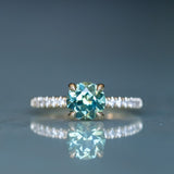 1.46ct Round Parti Green and Teal Montana Sapphire and Pavé Set Diamond Solitaire in 14K Yellow Gold