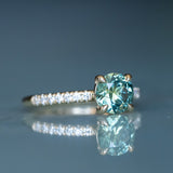 1.46ct Round Parti Green and Teal Montana Sapphire and Pavé Set Diamond Solitaire in 14K Yellow Gold