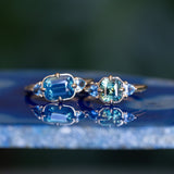 1.75ct Asscher Cut Parti Madagascar Sapphire and Trillion Sapphire Antique Compass Set Low Profile Ring in 14k Yellow Gold