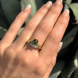 2ct Emerald Cut Green Sapphire and Diamond Vintage Cathedral Double Prong Ring in 18k Yellow Gold