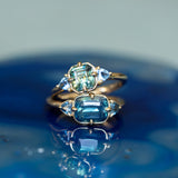 1.75ct Asscher Cut Parti Madagascar Sapphire and Trillion Sapphire Antique Compass Set Low Profile Ring in 14k Yellow Gold