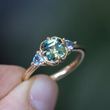 1.75ct Asscher Cut Parti Madagascar Sapphire and Trillion Sapphire Antique Compass Set Low Profile Ring in 14k Yellow Gold