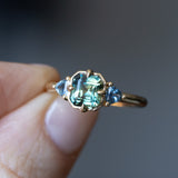 1.75ct Asscher Cut Parti Madagascar Sapphire and Trillion Sapphire Antique Compass Set Low Profile Ring in 14k Yellow Gold