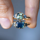 1.75ct Asscher Cut Parti Madagascar Sapphire and Trillion Sapphire Antique Compass Set Low Profile Ring in 14k Yellow Gold