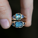 1.75ct Asscher Cut Parti Madagascar Sapphire and Trillion Sapphire Antique Compass Set Low Profile Ring in 14k Yellow Gold