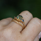 1.75ct Asscher Cut Parti Madagascar Sapphire and Trillion Sapphire Antique Compass Set Low Profile Ring in 14k Yellow Gold