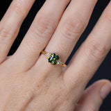 1.30ct Radiant Cut Australian Green Sapphire and Trillion Diamond Low Profile Ring in 18k Yellow Gold