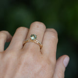 1.46ct Round Parti Green and Teal Montana Sapphire and Pavé Set Diamond Solitaire in 14K Yellow Gold