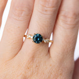 1.14ct Deep Teal Round Montana Sapphire and Diamond Starry Night Low Profile Solitaire in 14k Yellow Gold