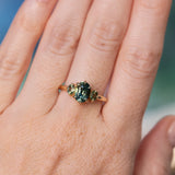 1.75ct Oval Parti Untreated Madagascar Sapphire and Green Oval Sapphire Three Stone Ring in 14k Yellow Gold
