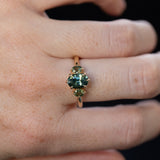 1.75ct Oval Parti Untreated Madagascar Sapphire and Green Oval Sapphire Three Stone Ring in 14k Yellow Gold