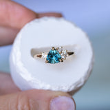 1.73ct Trillion Teal Blue Untreated Montana Sapphire and Natural Diamond Mountainscape Ring in 14k Yellow Gold