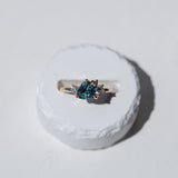 1.73ct Trillion Teal Blue Untreated Montana Sapphire and Natural Diamond Mountainscape Ring in 14k Yellow Gold
