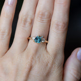 1.73ct Trillion Teal Blue Untreated Montana Sapphire and Natural Diamond Mountainscape Ring in 14k Yellow Gold