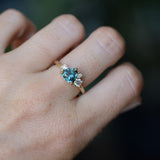 1.73ct Trillion Teal Blue Untreated Montana Sapphire and Natural Diamond Mountainscape Ring in 14k Yellow Gold